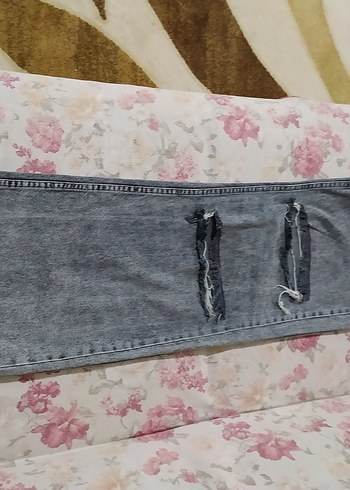 Gri Kadın Kot Pantolon, Bol Kesim, Midi Boy