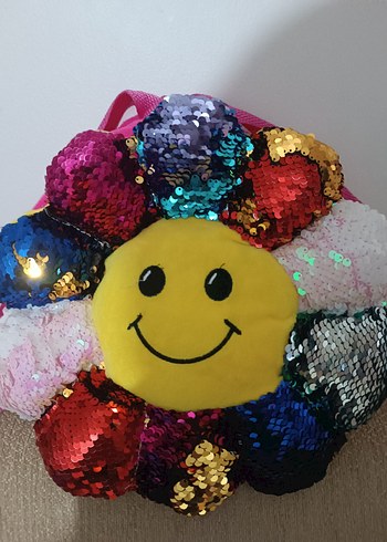 Renkli Payetli Gülümseyen Yüz Çocuk  çanta - Görsel 2