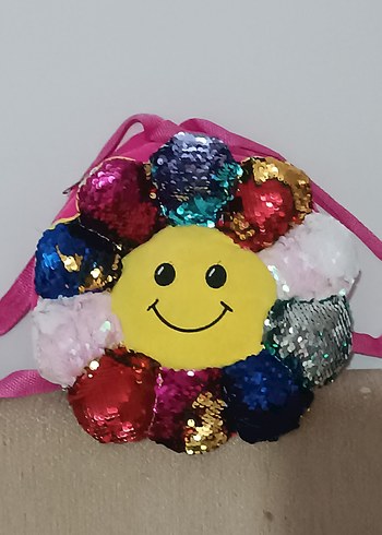 Renkli Payetli Gülümseyen Yüz Çocuk  çanta - Görsel 5