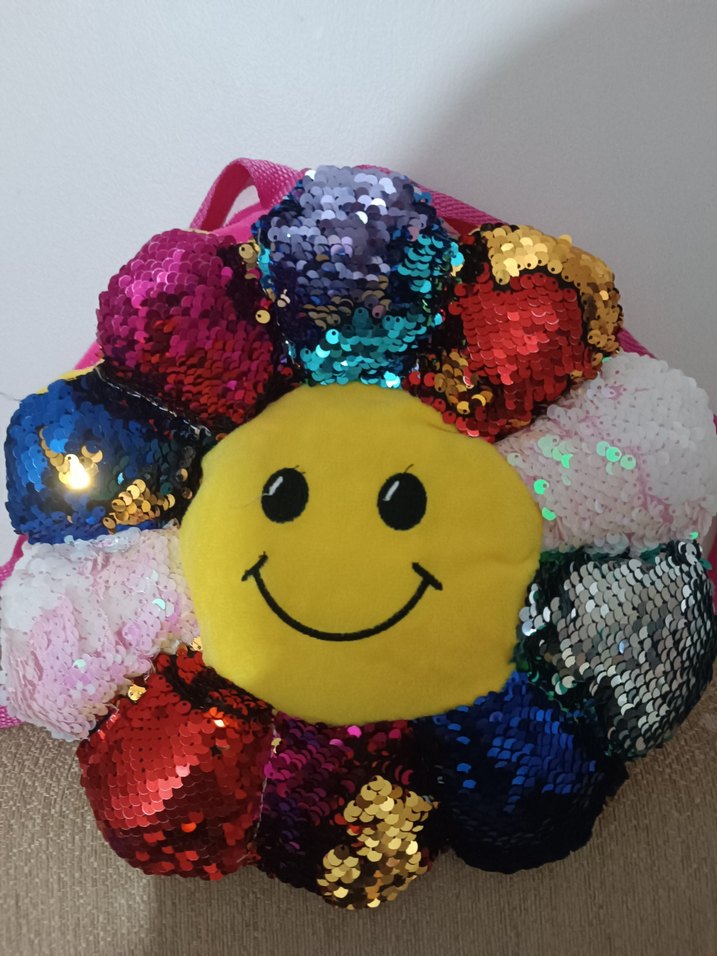 Renkli Payetli Gülümseyen Yüz Çocuk  çanta - Görsel 2