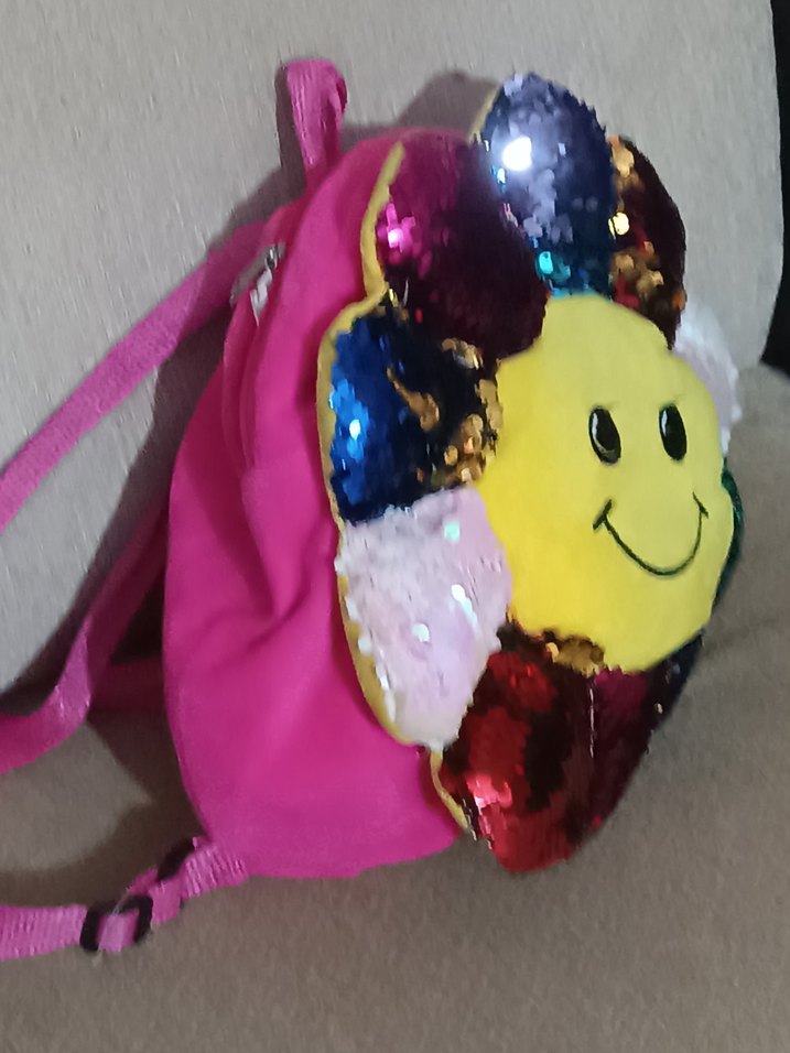 Renkli Payetli Gülümseyen Yüz Çocuk  çanta - Görsel 3