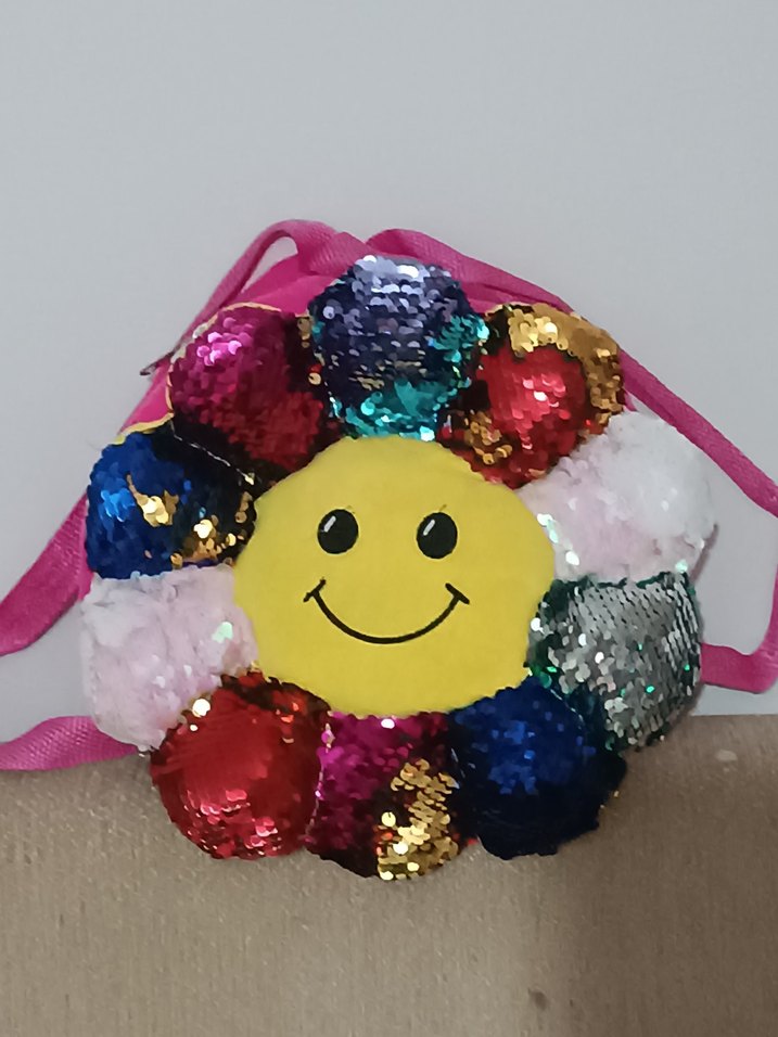 Renkli Payetli Gülümseyen Yüz Çocuk  çanta - Görsel 5