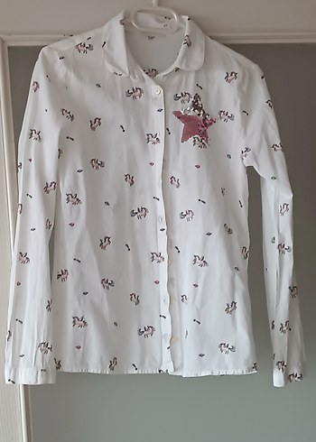 Kız Çocuk Beyaz Nakışlı Kısa Kollu Gömlek - Görsel 2