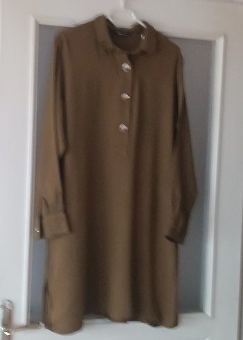 Bej Uzun Kollu Keten Tunik - Görsel 2