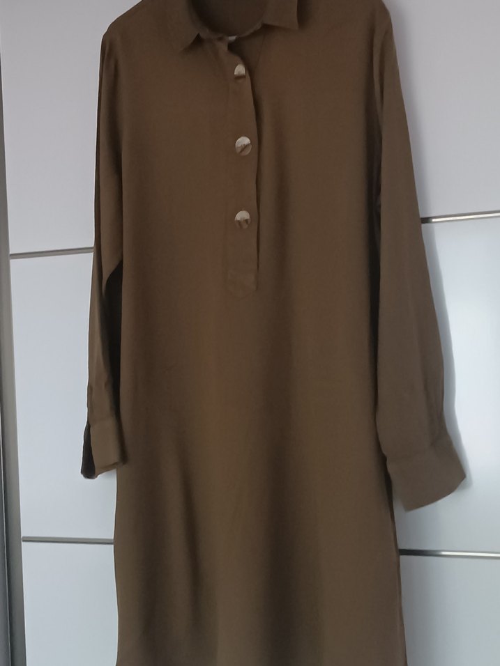 Bej Uzun Kollu Keten Tunik - Görsel 4