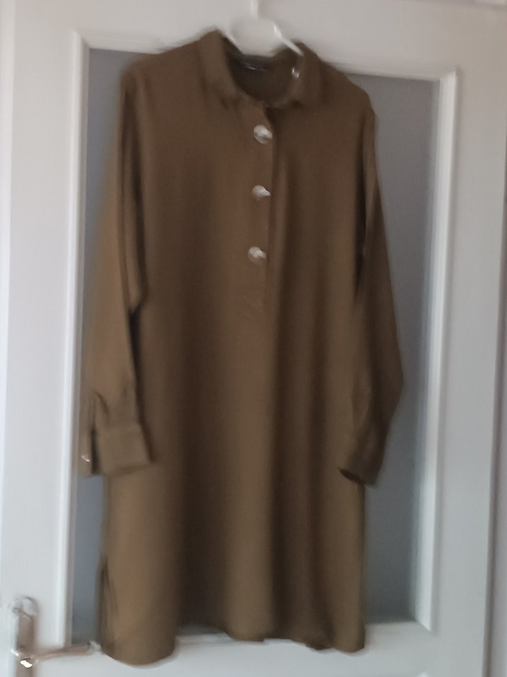 Bej Uzun Kollu Keten Tunik - Görsel 2