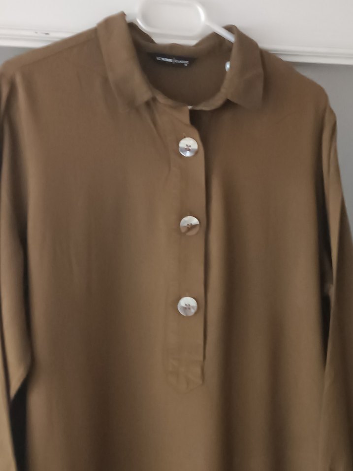 Bej Uzun Kollu Keten Tunik - Görsel 5