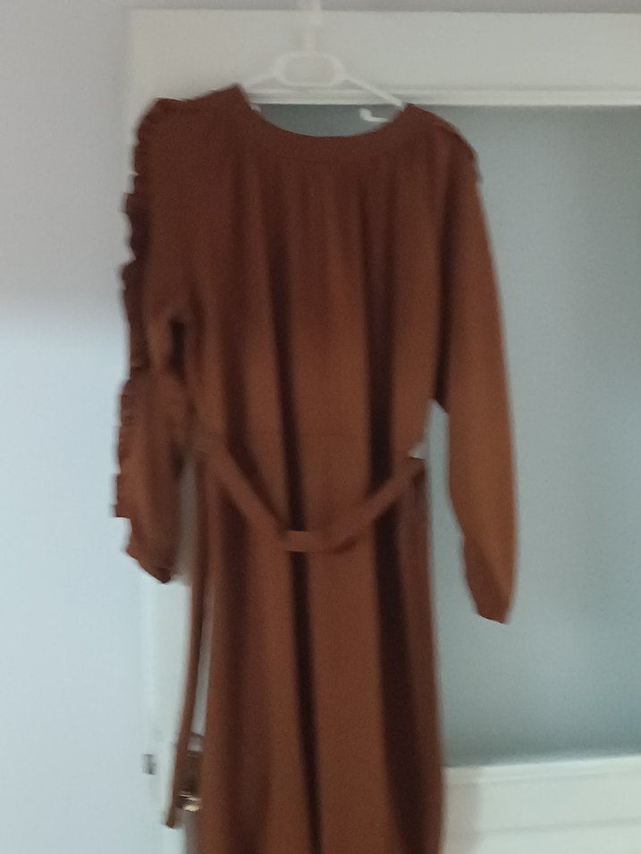 Diger Kahverengi Uzun Kollu Fırfırlı Elbise - Görsel 3