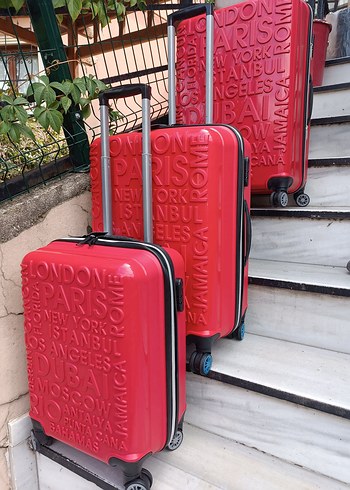 Alberto Guardiani Kirmizi Sehir Yazili 3lu Hardcase Valiz Seti