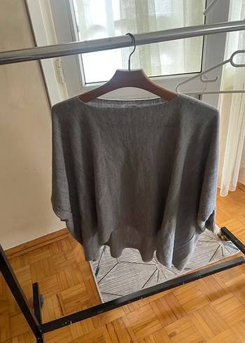 Gri Bol Kesim triko Bohem Kadın Kazak - Görsel 2