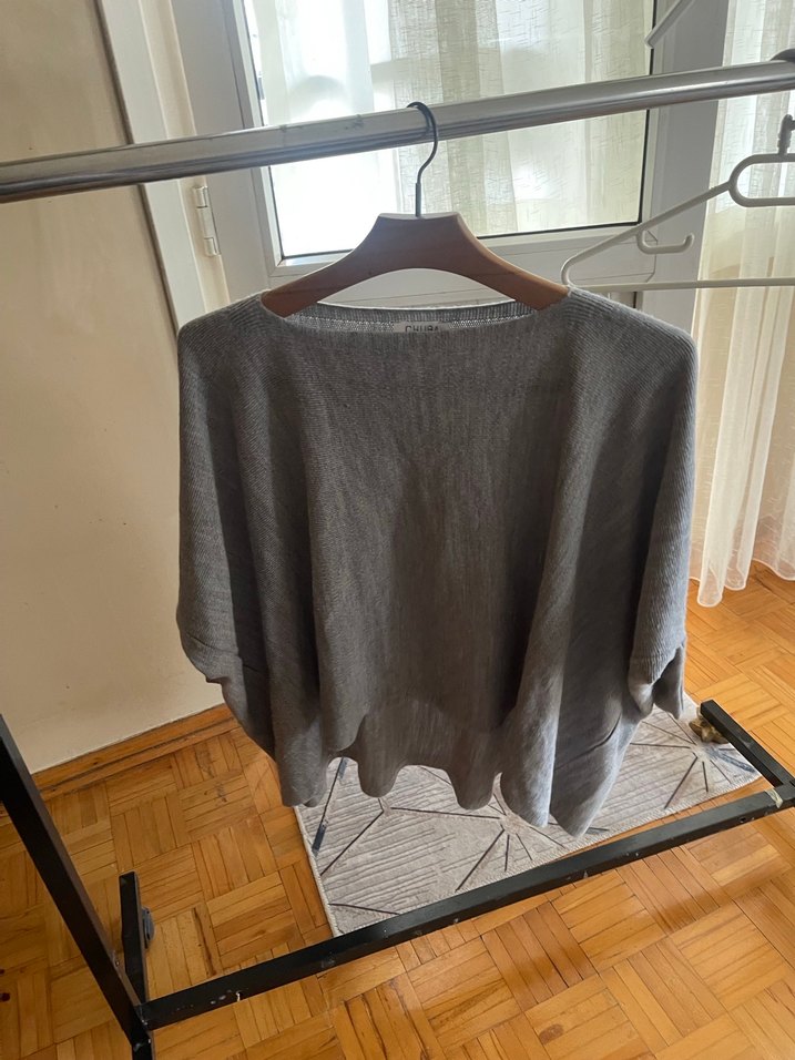 Gri Bol Kesim triko Bohem Kadın Kazak - Görsel 2