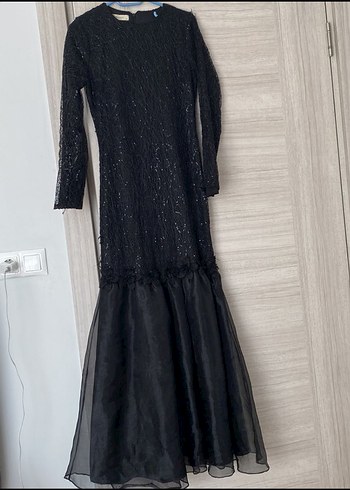 Diğer Uzun Kollu Siyah Gotik Uzun Abiye Elbise
