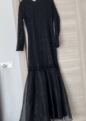 Uzun Kollu Siyah Gotik Uzun Abiye Elbise