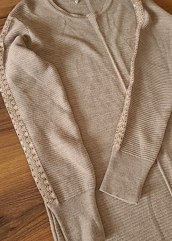 Bej Kadın Uzun Triko Kazak - Görsel 2