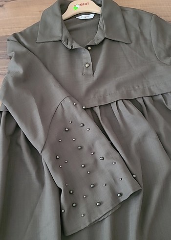 Kadın Haki Uzun Kollu Salaş Tunik - Görsel 4