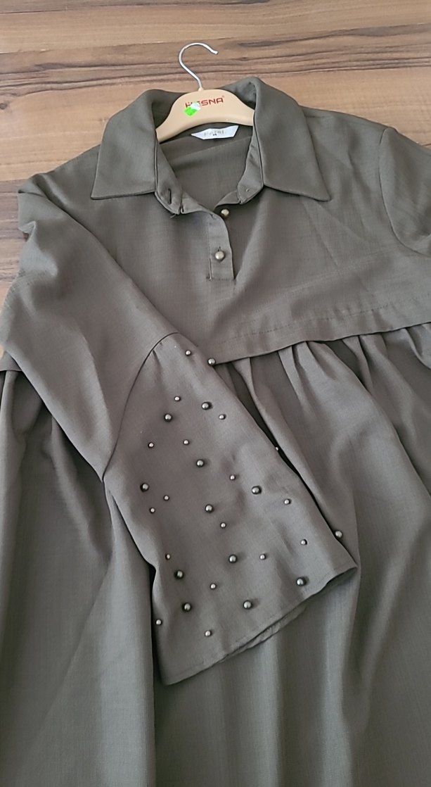 Kadın Haki Uzun Kollu Salaş Tunik - Görsel 4