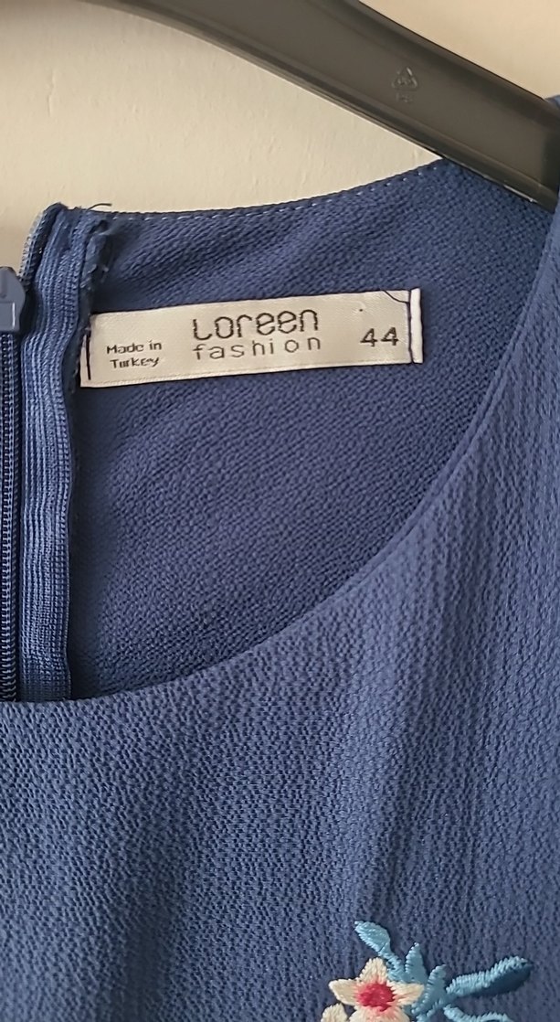 Nakışlı Pilili Lacivert Uzun Elbise - Görsel 2