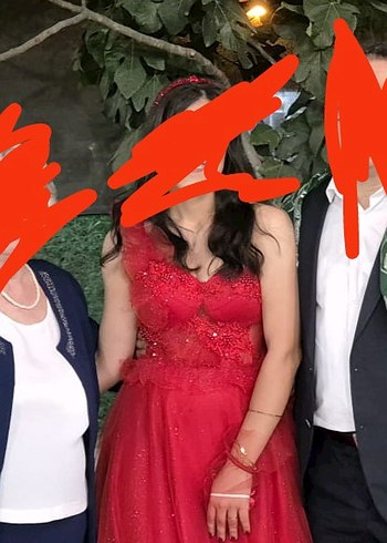 l Beden Kırmızı Straplez Püsküllü Midi Abiye Elbise