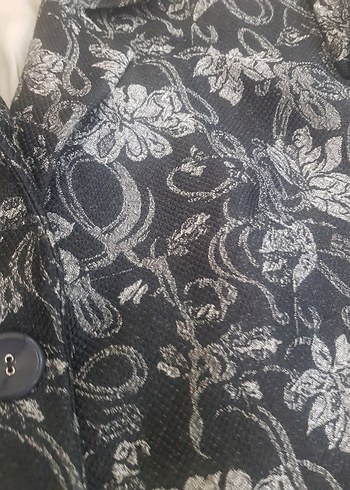 46 Beden gri Renk Kadın Vintage Gri Desenli Uzun Ceket