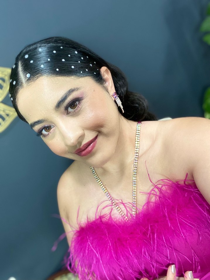 Pembe Drapeli Uzun Straplez Kadın Elbise - Görsel 4