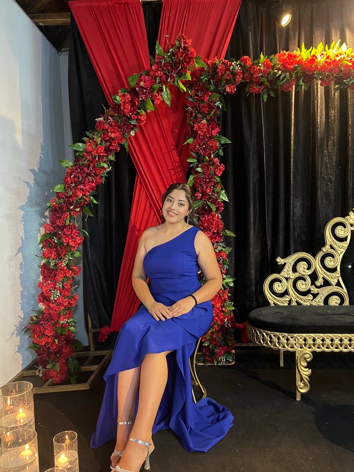 Mavi Drapeli Uzun Tek Omuz Kadın Abiye - Görsel 2