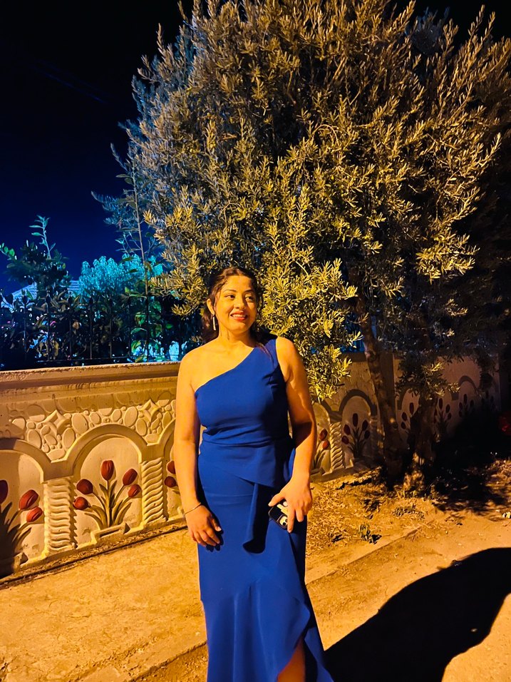 Mavi Drapeli Uzun Tek Omuz Kadın Abiye - Görsel 3