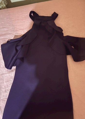 Halter yaka mini elbise koyu mor - Görsel 2