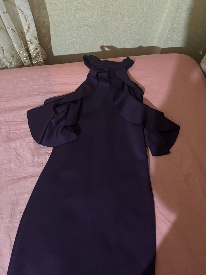 Halter yaka mini elbise koyu mor - Görsel 4