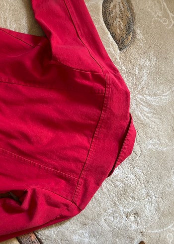 Düğmeli Kırmızı Kadın yırtık Kot Ceket - Görsel 4