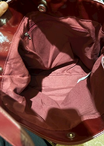Stradivarius Parlak Bordo Deri Kadın Çanta - Görsel 3