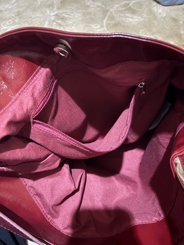 Stradivarius Parlak Bordo Deri Kadın Çanta - Görsel 4