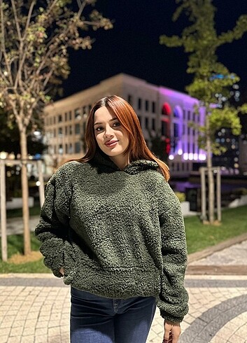 m Beden haki Renk Peluş sweatshirt Oversize imalattan satış 