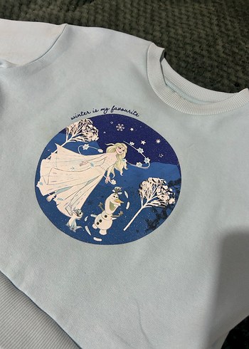 Kız Çocuk Mavi Tül Detaylı Elsa baskılı Elbise - Görsel 3