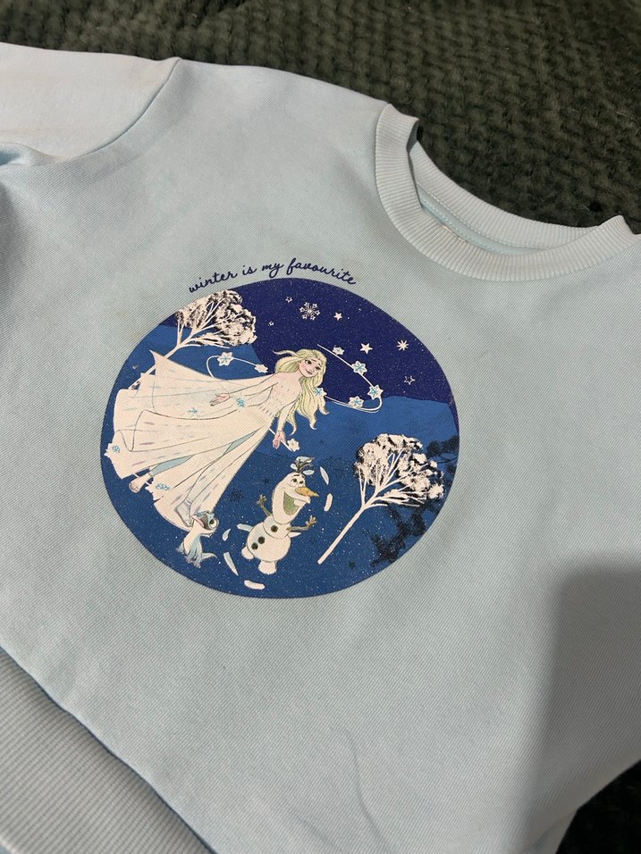 Kız Çocuk Mavi Tül Detaylı Elsa baskılı Elbise - Görsel 3