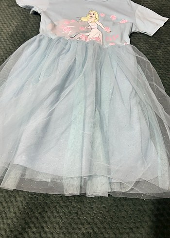 Kız Çocuk Mavi Kısa Kollu Elsa Baskılı Elbise - Görsel 2