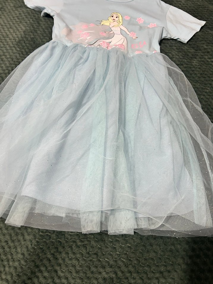 Kız Çocuk Mavi Kısa Kollu Elsa Baskılı Elbise - Görsel 2