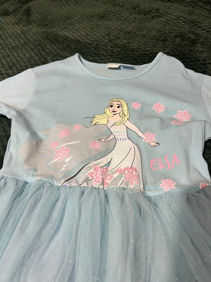 Kız Çocuk Mavi Kısa Kollu Elsa Baskılı Elbise - Görsel 3
