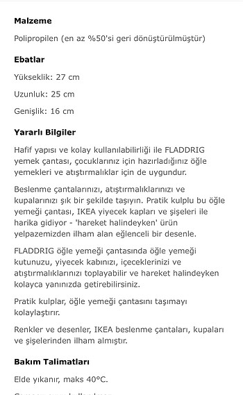  Beden Renk #ikea Yemek Çantası