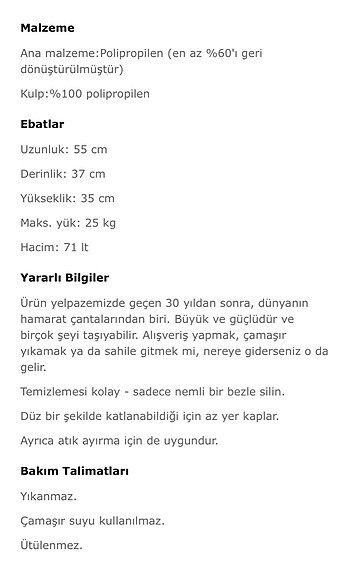  Beden mavi Renk İkea çanta 71 litre