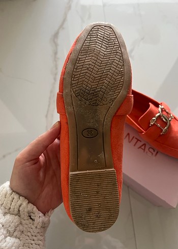 Turuncu Süet Tokalı Loafer Blok Topuk