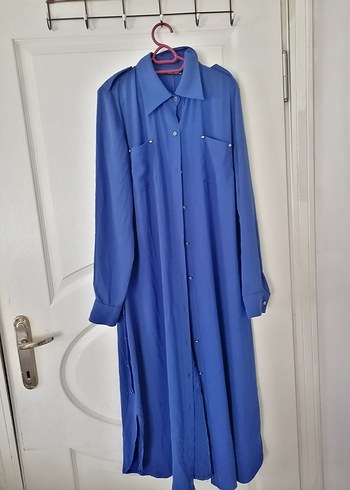 Mavi Düğmeli Uzun Kollu Uzun tunik