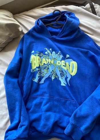Diğer Kapüşonlu Mavi Baskılı Kadın Sweatshirt