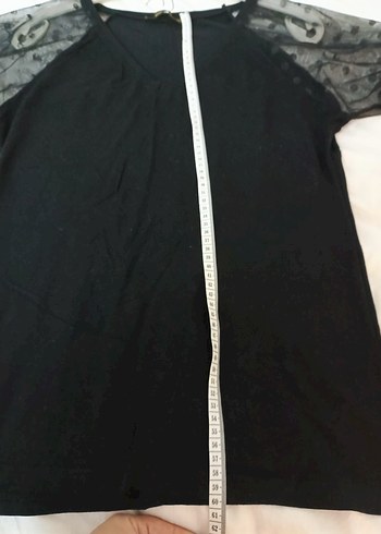 tül Detaylı Siyah Kısa Kollu Bluz - Görsel 4