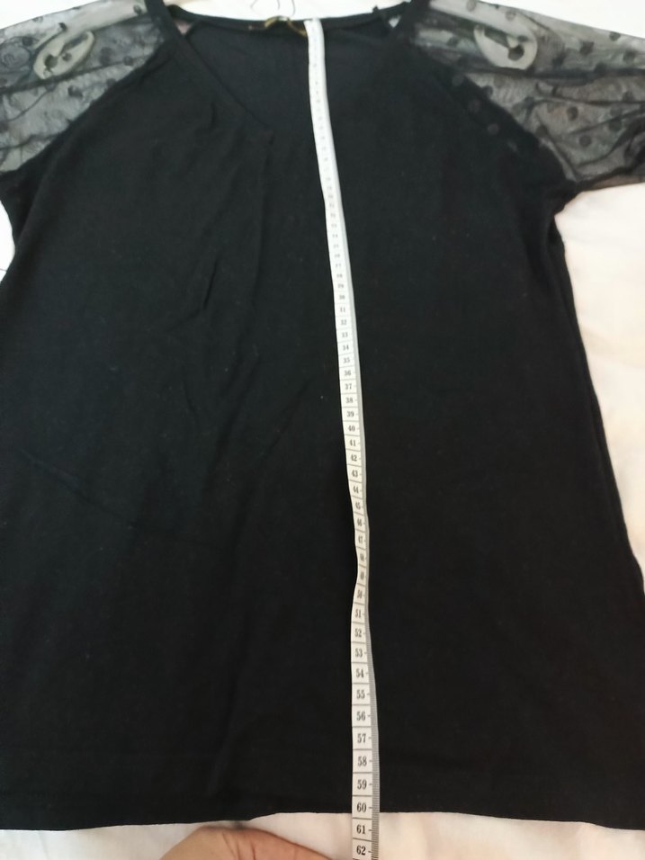 tül Detaylı Siyah Kısa Kollu Bluz - Görsel 4