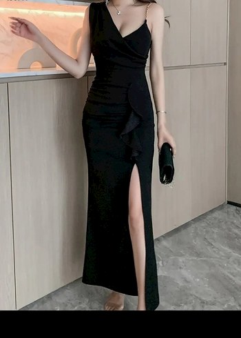 Siyah Drapeli Uzun Abiye Elbise - Görsel 5