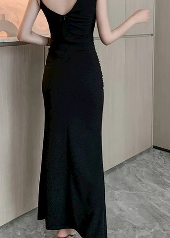 Siyah Drapeli Uzun Abiye Elbise - Görsel 2