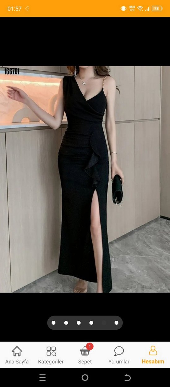 Siyah Drapeli Uzun Abiye Elbise - Görsel 5