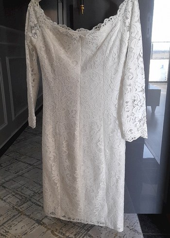 36 Beden Uzun Kollu Vintage Mini Gelinlik
