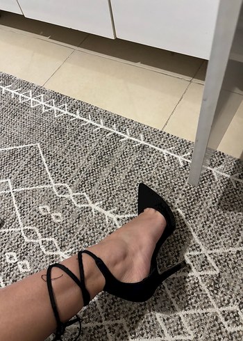 36 Beden siyah Renk Siyah Süet Bağcıklı Stiletto Topuklu Ayakkabı