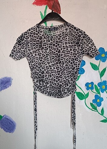 Leopar desenli tül bluz